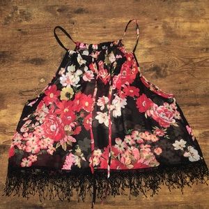 Black and Red Floral Tank top